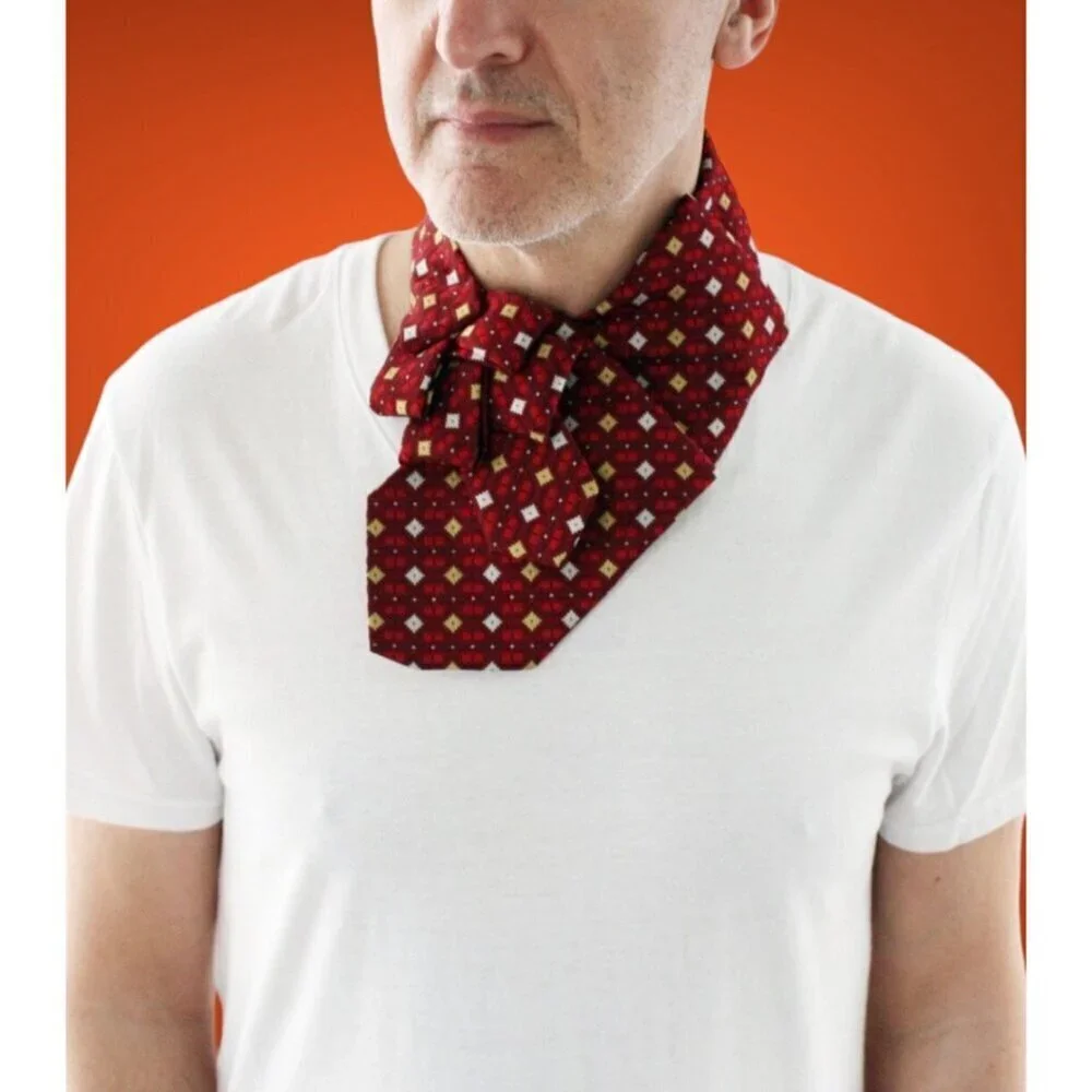 Men's Red Ascot Tie - Ascot Made From Men's Necktie - Vintage Ascot